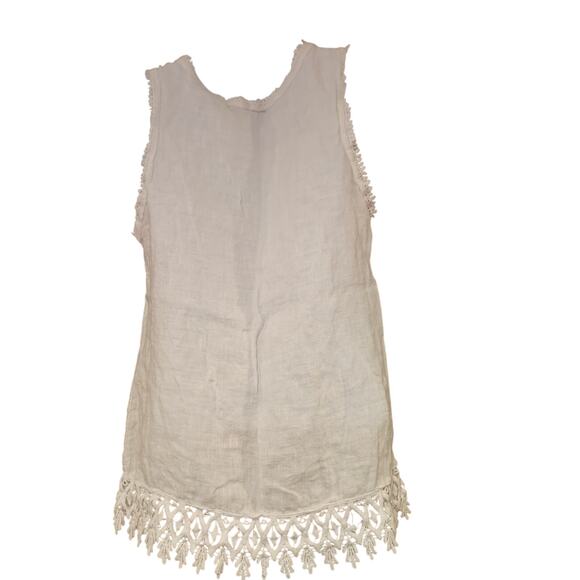 Valentina Naldi 100% Linen White Sleevless Top With Eyelet Trim Sz M Tank - Picture 4 of 5